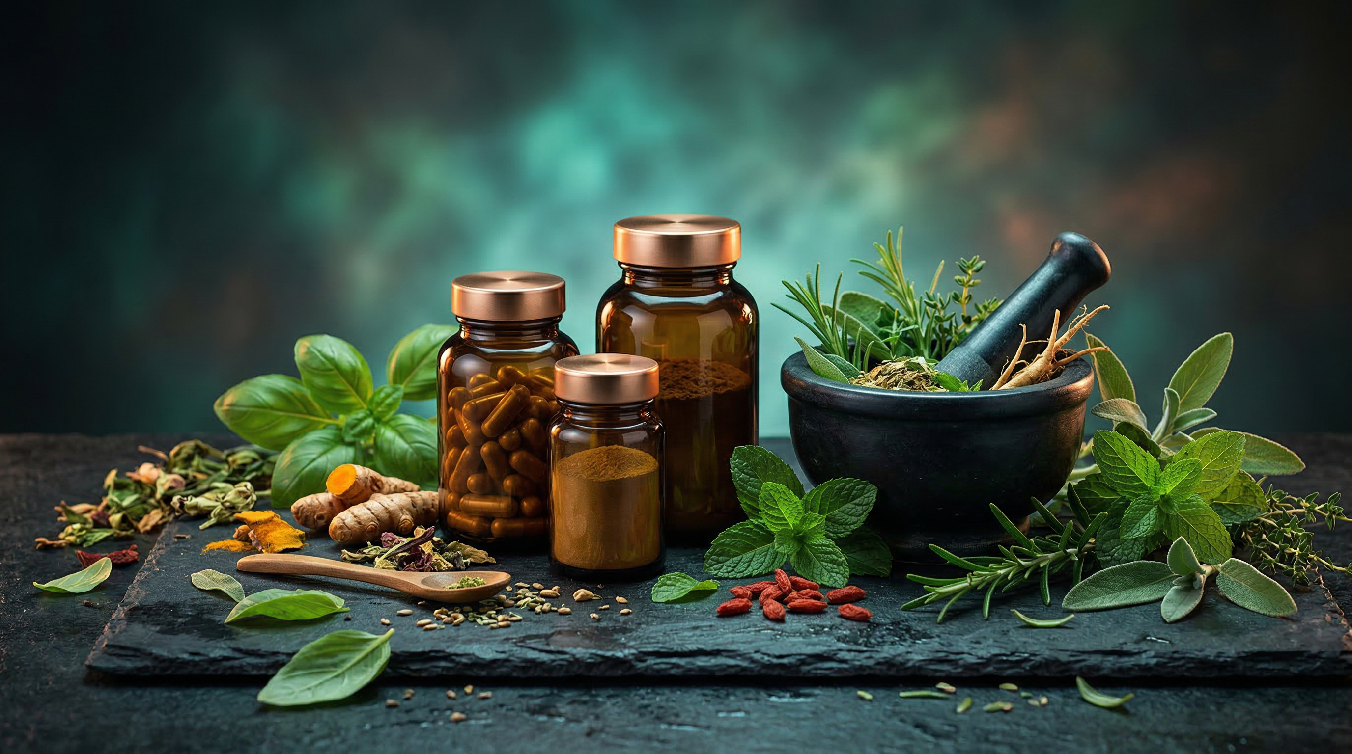 Wellness supplements and fresh ingredients